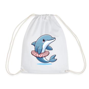 Balletic Dolphin: Graceful Waves - Drawstring Bag - white - Front