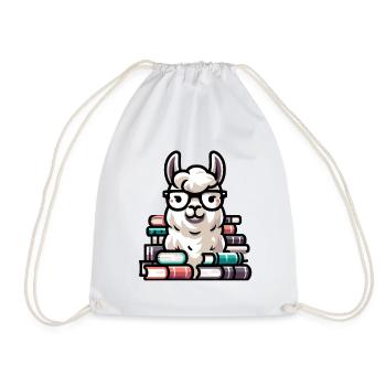 Bookworm Llama: The Literary Alpaca - Drawstring Bag - white - Front