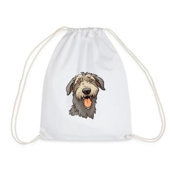 Irish Wolfhound Dog Breed Watercolor Cartoon Kawai - Drawstring Bag - white - Front