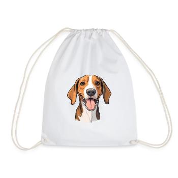 English Foxhound Dog Breed Watercolor Cartoon Kawa - Drawstring Bag - white - Front