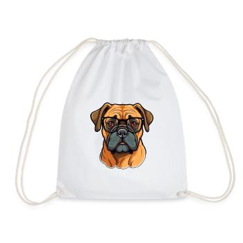 Bullmastiff Dog Breed Watercolor Cartoon Kawaii Gl - Drawstring Bag - white - Front