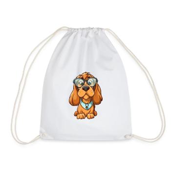 Bloodhound Dog Breed Watercolor Cartoon Kawaii Gla - Drawstring Bag - white - Front