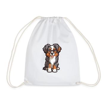 Australian Shepherd Dog Breed Watercolor Cartoon K - Drawstring Bag - white - Front
