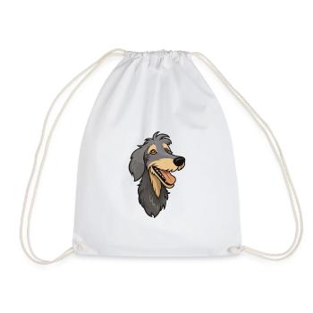 Scottish Deerhound Dog Breed Watercolor Cartoon Ka - Drawstring Bag - white - Front