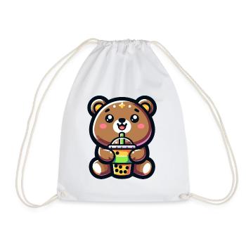 Boba Bear Bliss - Adorable Tea Hug - Drawstring Bag - white - Front