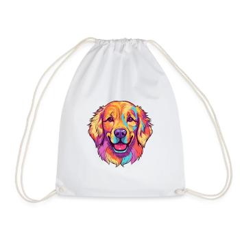 Golden Retriever Dog Breed Watercolor Cartoon Kawa - Drawstring Bag - white - Front
