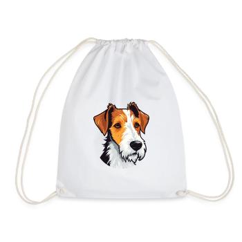 Fox Terrier Dog Breed Watercolor Cartoon Kawaii Co - Drawstring Bag - white - Front