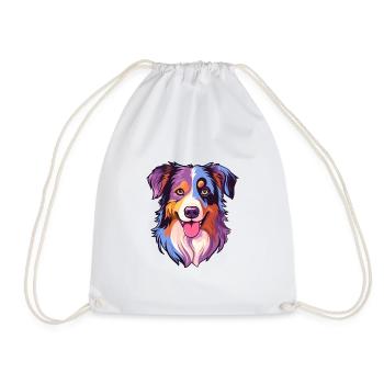 Miniature American Shepherd Dog Breed Watercolor C - Drawstring Bag - white - Front