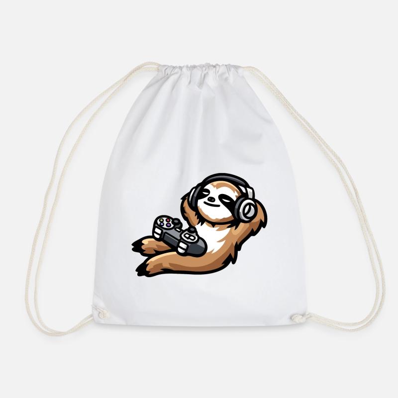 Game On Sloth: The Chill Gamer - Drawstring Bag - white