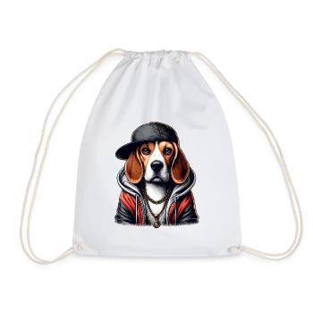 Beagle Gangsta Hund Cappy Geschenk - Turnbeutel - Weiß - Vorne