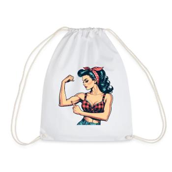 Strength strong woman rockabilly biceps gift - Drawstring Bag - white - Front