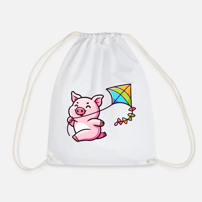 Breezy Piglet's Kite Adventure - Drawstring Bag - white