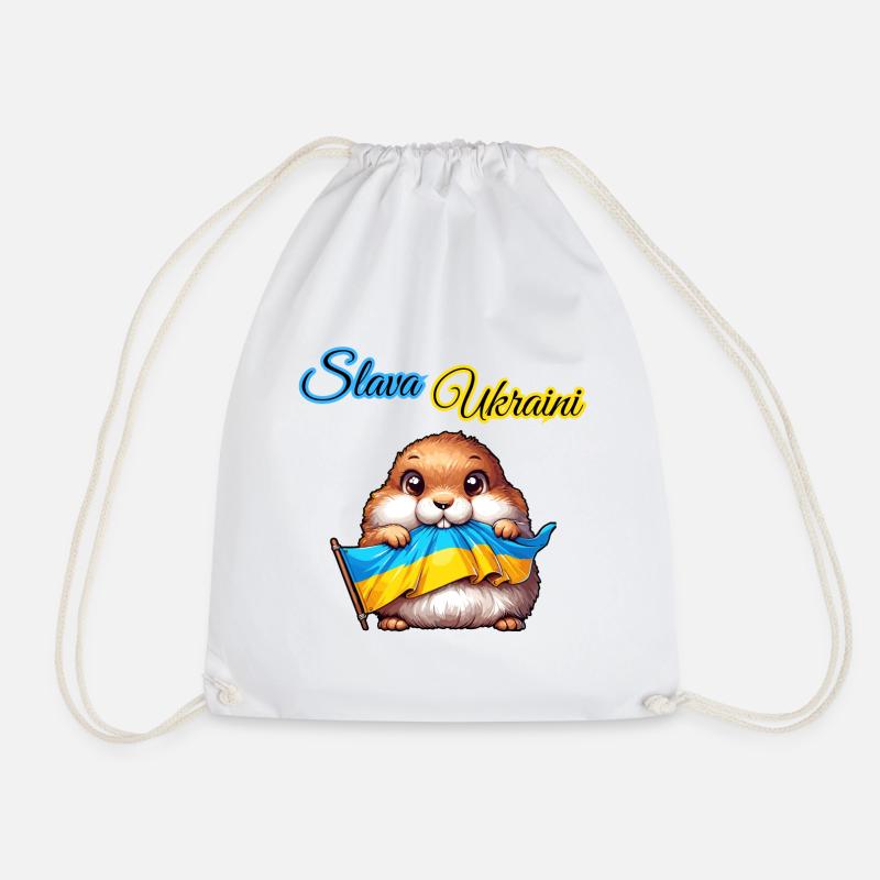 Cute prairie dog with Ukraine flag - Drawstring Bag - white