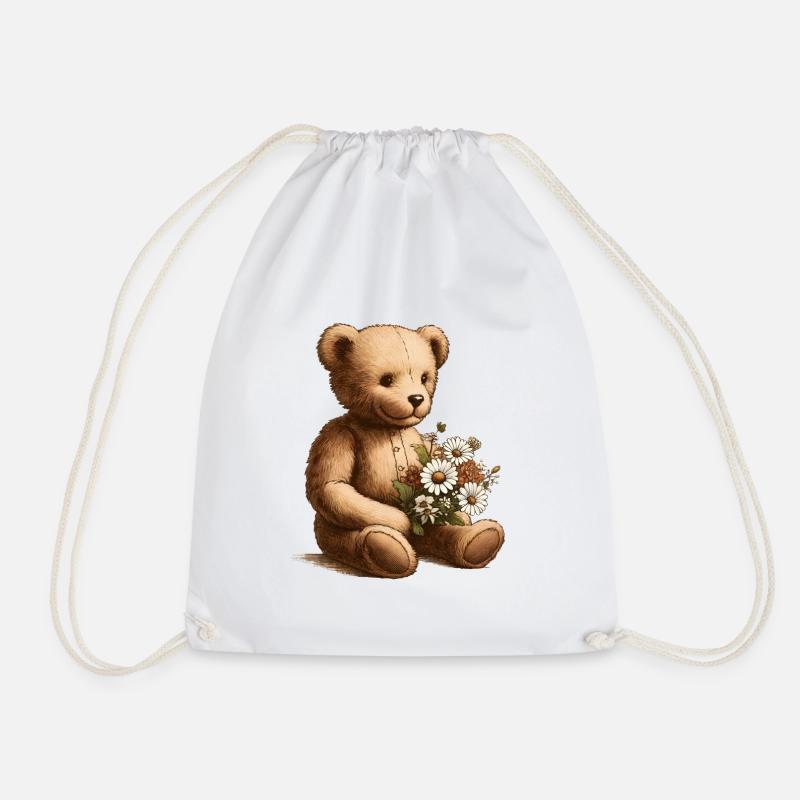 Vintage-Teddy mit Blumen: Ein Hauch von Nostalgie - Turnbeutel - Weiß