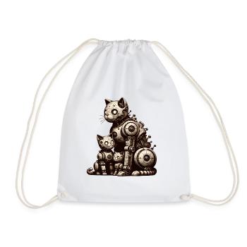 Charming vintage illustration of a cat family - Drawstring Bag - white - Front