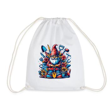 Nain de jardin coloré et sinistre avec des fleurs et des outils - Sac de sport léger - blanc - Devant