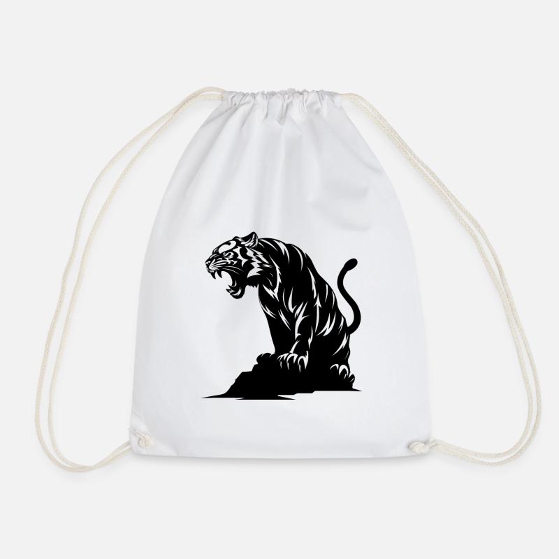 Tiger on a Rock - Drawstring Bag - white