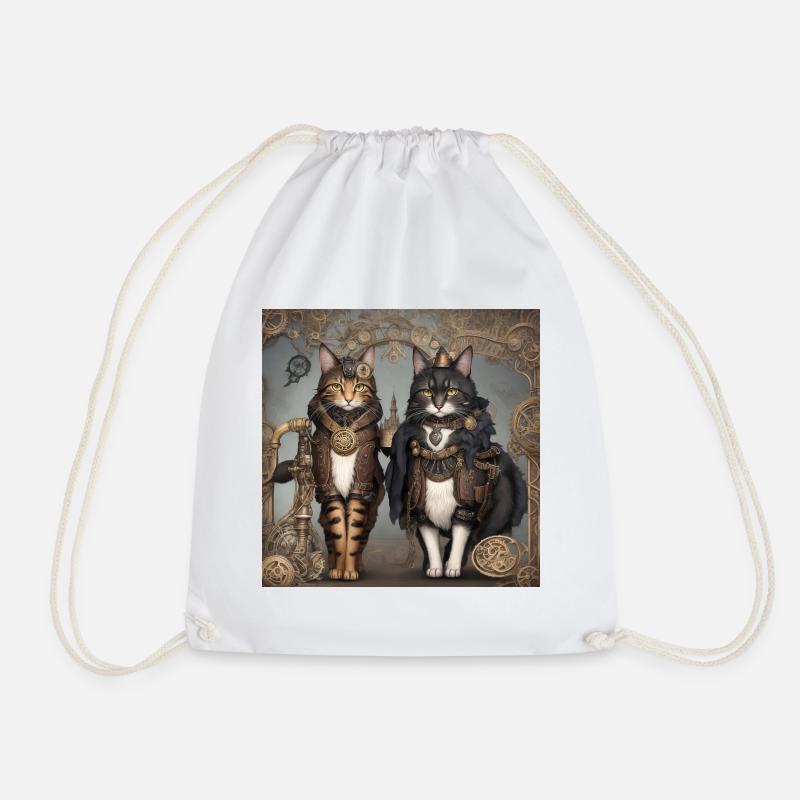 SteampunkCats - Drawstring Bag - white