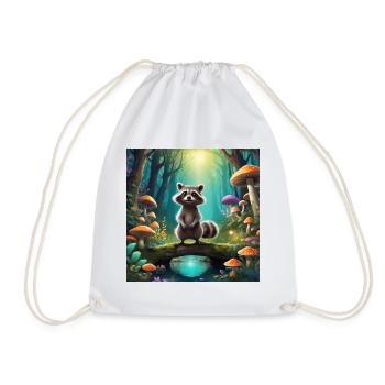 Raccoon in the enchanted forest - Drawstring Bag - white - Front