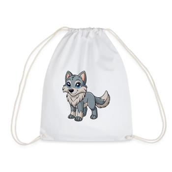 Wolf Cute Mascot Cartoon Character Kawaii - Drawstring Bag - white - Front