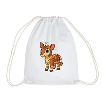 Okapi Cute Mascot Cartoon Character Kawaii - Drawstring Bag - white - Front