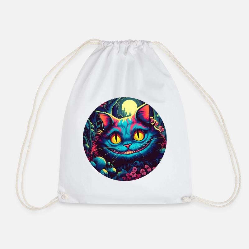 Cheshire Cat Alice in Wonderland Magic forest - Drawstring Bag - white