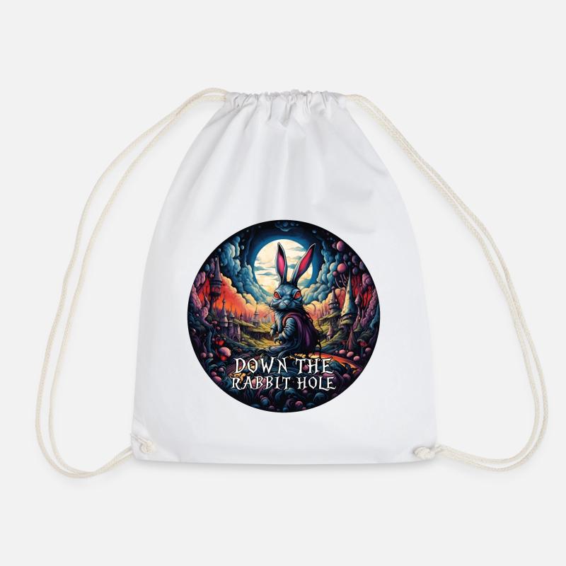 Rabbit Alice in Wonderland Down the rabbit hole - Drawstring Bag - white
