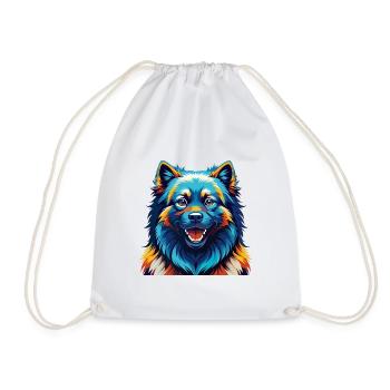Keeshond Dog Breed Colorful Cartoon Kawaii - Drawstring Bag - white - Front
