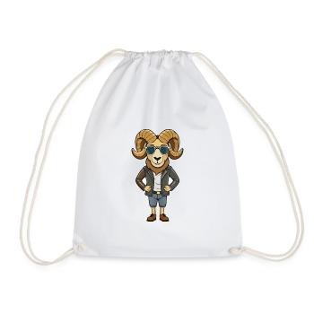 Ram Funny Cartoon Kawaii Jacket Sunglasses - Drawstring Bag - white - Front