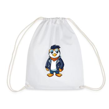 Penguin Funny Cartoon Kawaii Jacket Sunglasses - Drawstring Bag - white - Front