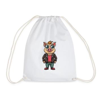 Lunettes de soleil cochon drôle dessin animé kawaii veste - Sac de sport léger - blanc - Devant