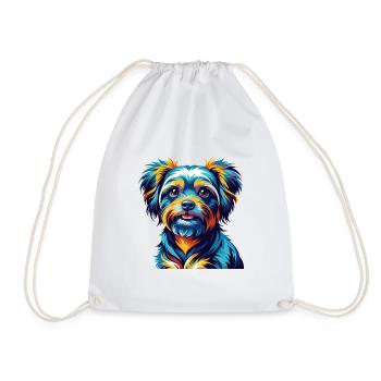 Bichon Yorkie Dog Breed Colorful Cartoon Kawaii - Drawstring Bag - white - Front