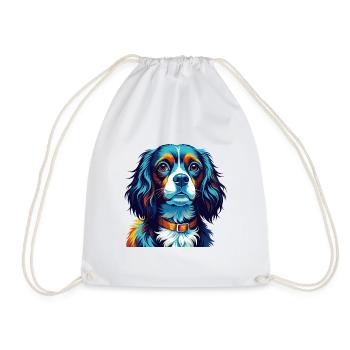 Cavalier Dog Breed Colorful Cartoon Kawaii - Drawstring Bag - white - Front