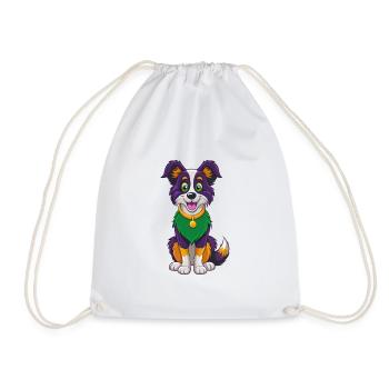 Border Collie Hund Lustige Kawaii Cartoon Clipart - Turnbeutel - Weiß - Vorne