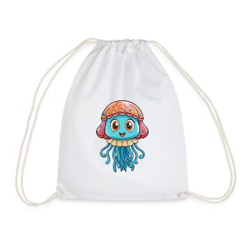 Qualle Niedliche Cartoon Figur Kawaii Clipart - Turnbeutel - Weiß - Vorne