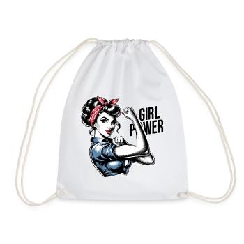 Girl Power Strength Woman Rockabilly Gift - Drawstring Bag - white - Front