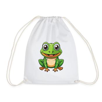 Frosch Niedliche Zeichentrickfigur Kawaii Clipart - Turnbeutel - Weiß - Vorne