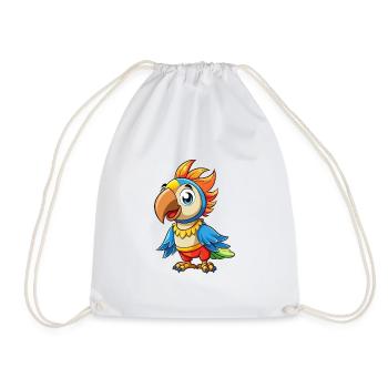 Parrot Cute Cartoon Character Kawaii Clipart - Drawstring Bag - white - Front