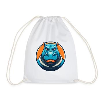 Hippo Cute Kawaii Cartoon Clipart Animal Pet Logo - Drawstring Bag - white - Front