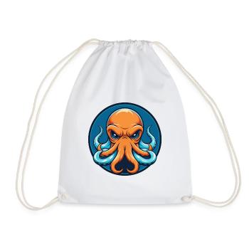 Octopus Cute Funny Kawaii Cartoon Animal Pet Logo - Drawstring Bag - white - Front