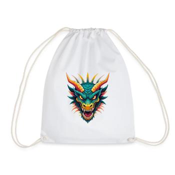 Dragon Cute Kawaii Cartoon Clipart Animal Face - Drawstring Bag - white - Front