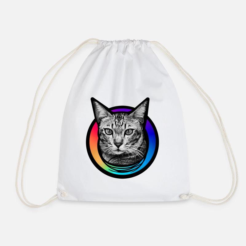 Rainbow Cat - Drawstring Bag - white
