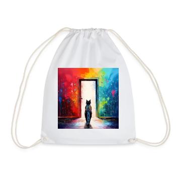 A cat in front of a glass door - Drawstring Bag - white - Front