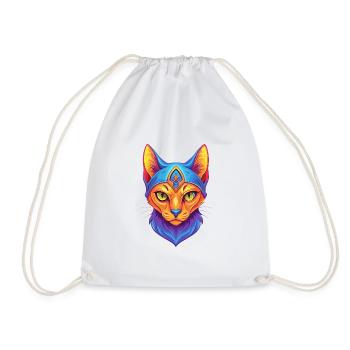 Arabian Mau Cat Breed Cartoon Kawaii Animal Pet - Drawstring Bag - white - Front
