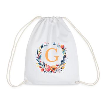 G Monogramm, Blumen-Kranz, personalisierbar - Turnbeutel - Weiß - Vorne
