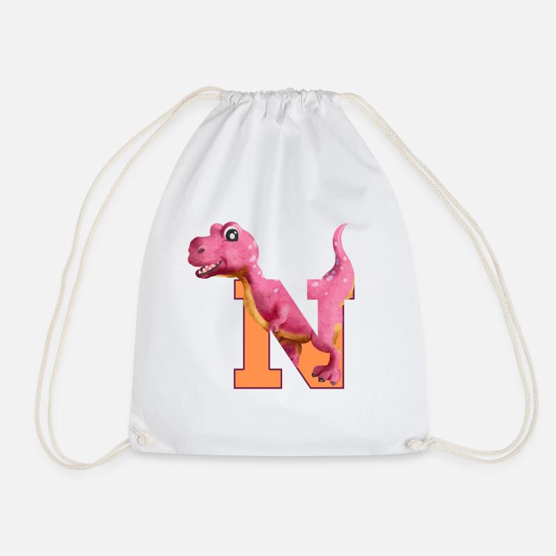 N - DINOSAUR, customizable - Drawstring Bag - white