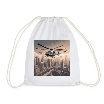 Helicopters Over Urban Cityscape - Drawstring Bag - white - Front