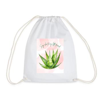 Aloe Plant with Playful Text Design - Drawstring Bag - white - Front