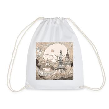 Minimalist Temple Pagodas Art - Drawstring Bag - white - Front