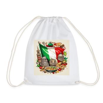 Italian Flag with Iconic Landmarks and Food Art - Drawstring Bag - white - Front